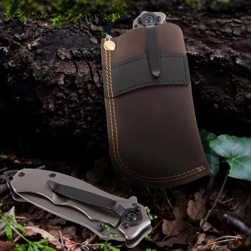 QEES Leather Knife Sheath for Belt,Pocket Knife Holder,Heavy Duty Folding Knife Sheath Belt Holder,Knife Holster EDC Knife Case Folding Pocket Knife sheaths Gift for Men. - Image 5